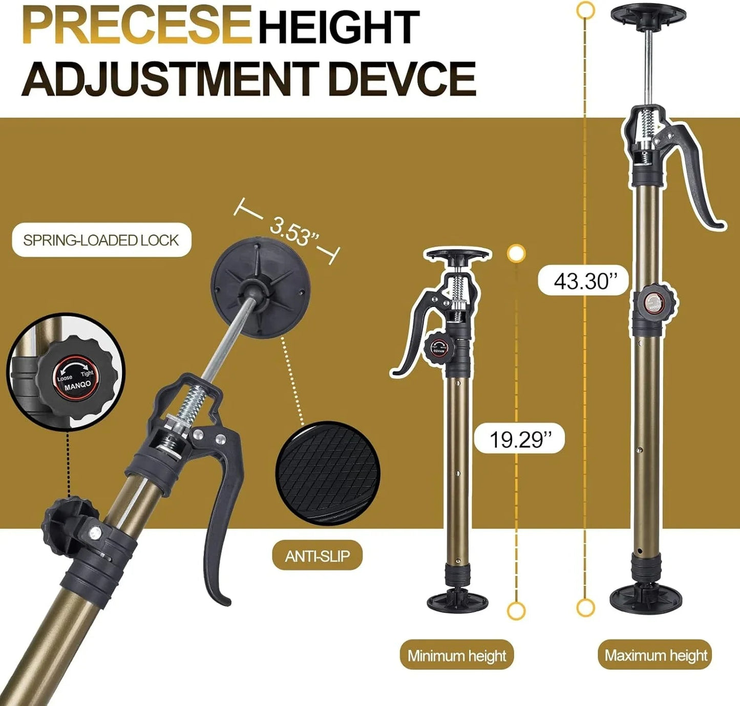 MANQO Adjustable Cabinet Jack Support Pole Set 49–110cm – 2 Piece 3rd Hand Support System