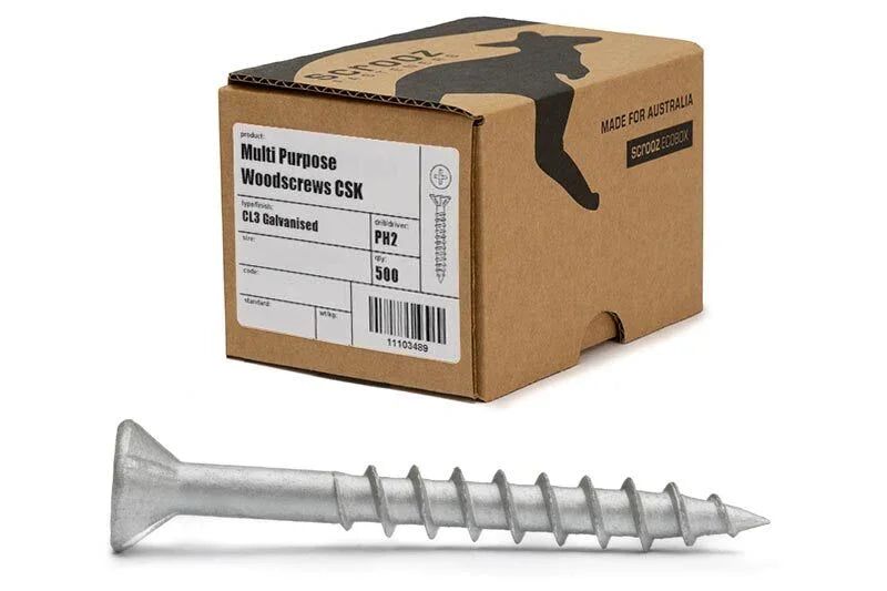 Multi Purpose Galvanised Screws 8G x 45mm – Trade Box of 500